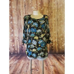 J.Jill Women's Long Sleeve  Floral Print Tunic Top Blouse Size Small Multicolor